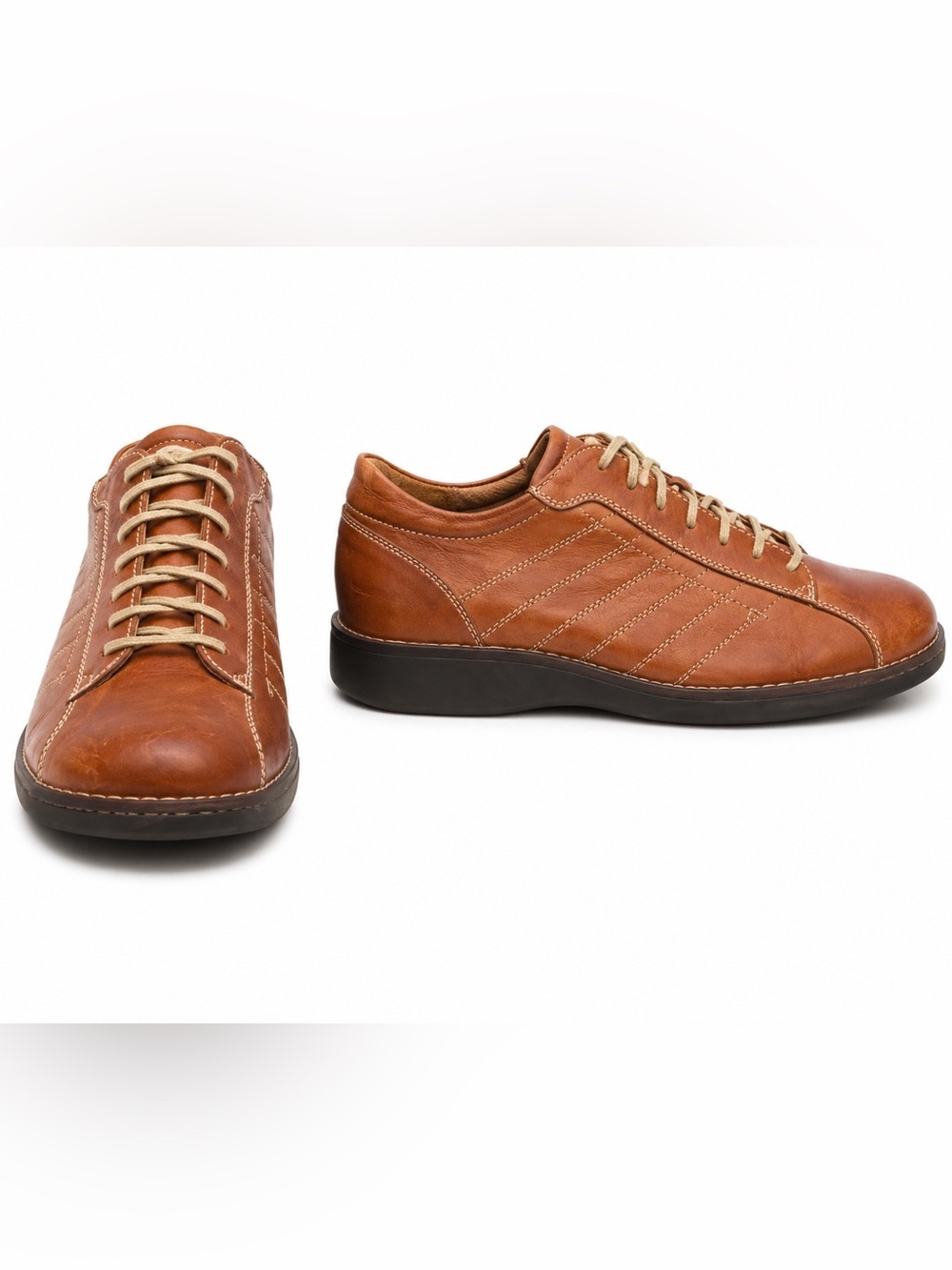 Johnston & Murphy tan leather casual oxfords, handcrafted in 🇮🇹 Italy